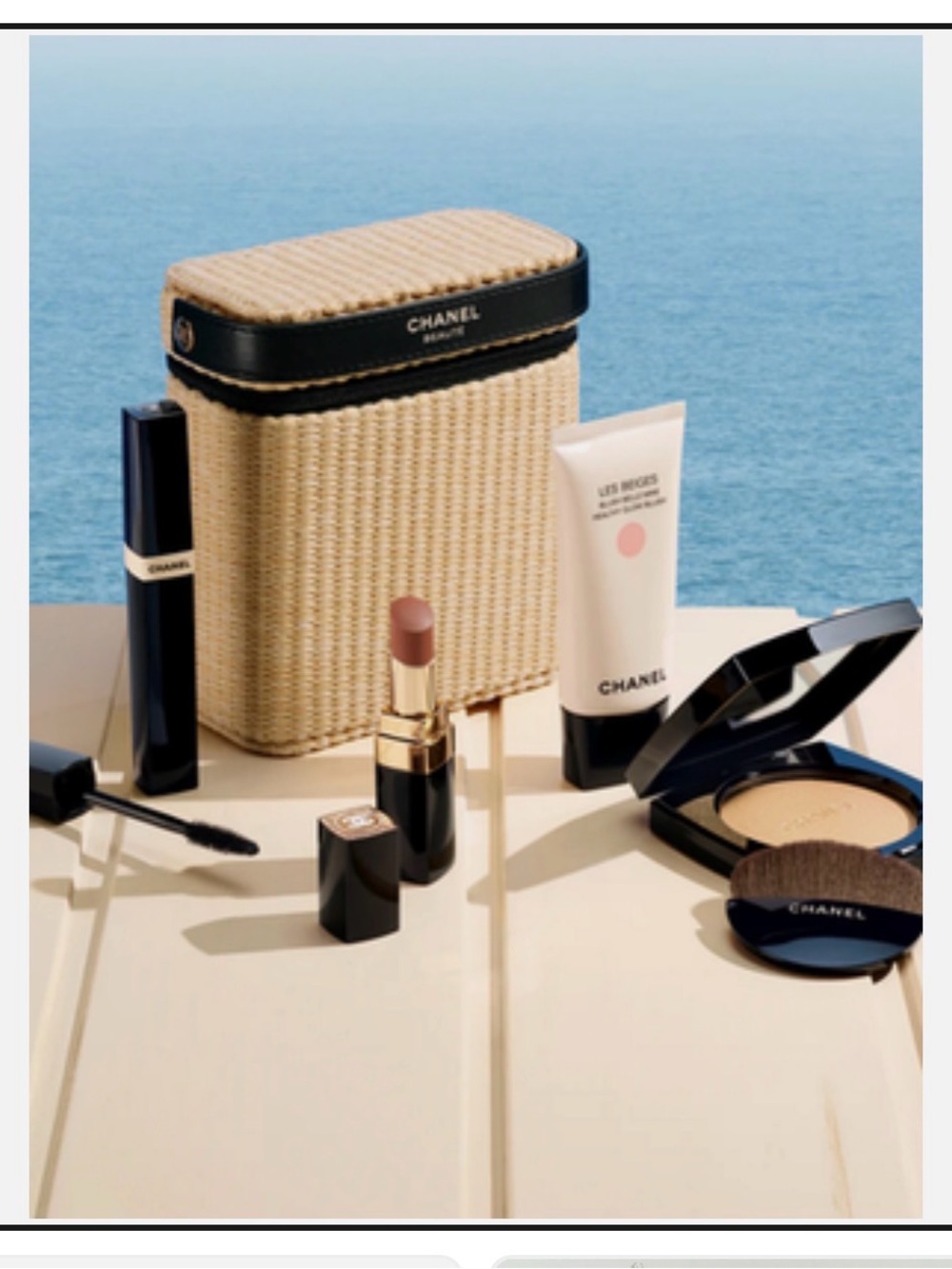 CHANEL Straw Vanity Case- GWP with Black Trim and Gold Accents